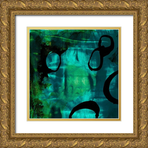 Turquoise Element I Gold Ornate Wood Framed Art Print with Double Matting by Jasper, Sisa