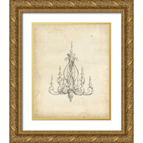 Classical Chandelier IV Gold Ornate Wood Framed Art Print with Double Matting by Harper, Ethan