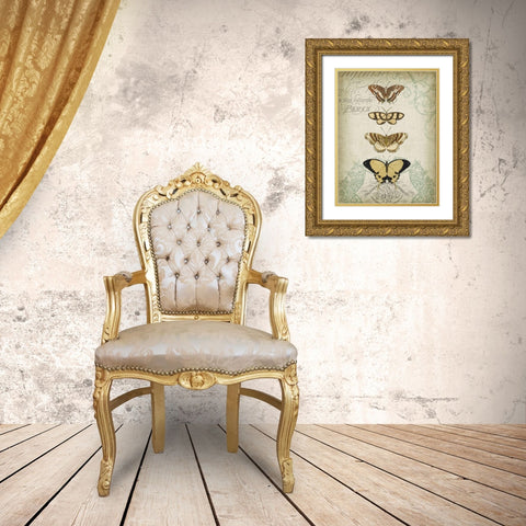 Cartouche and Butterflies II Gold Ornate Wood Framed Art Print with Double Matting by Goldberger, Jennifer