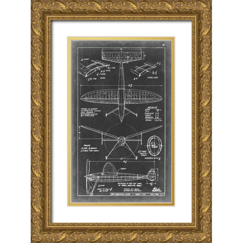 Aeronautic Blueprint III Gold Ornate Wood Framed Art Print with Double Matting by Vision Studio