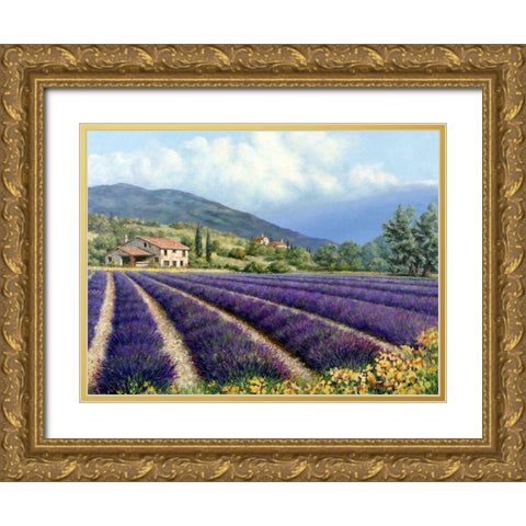 Fields Of Lavender Gold Ornate Wood Framed Art Print with Double Matting by Swanson, Michael