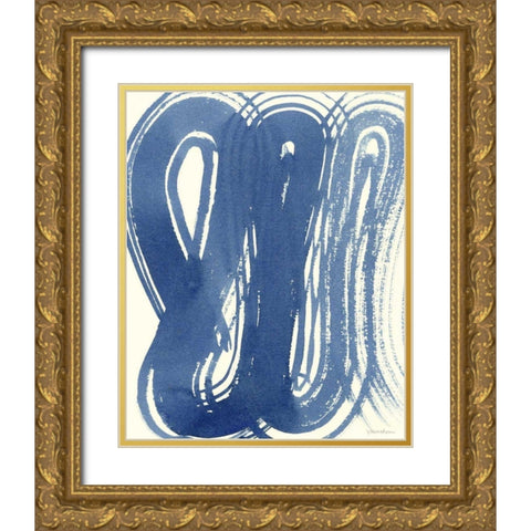 Macrame Blue V Gold Ornate Wood Framed Art Print with Double Matting by Lam, Vanna