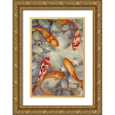 Vibrant Koi I Gold Ornate Wood Framed Art Print with Double Matting by OToole, Tim