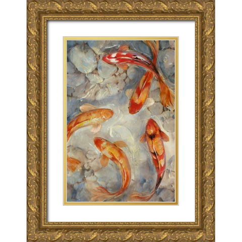 Vibrant Koi II Gold Ornate Wood Framed Art Print with Double Matting by OToole, Tim