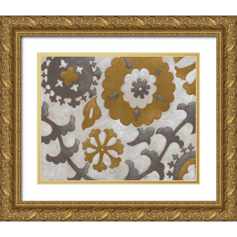 Ochre Suzani I Gold Ornate Wood Framed Art Print with Double Matting by Zarris, Chariklia