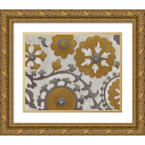 Ochre Suzani II Gold Ornate Wood Framed Art Print with Double Matting by Zarris, Chariklia