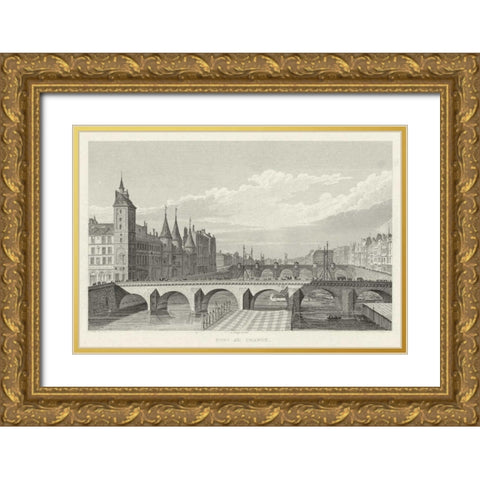 Pont Au Change Gold Ornate Wood Framed Art Print with Double Matting by Pugin, A.