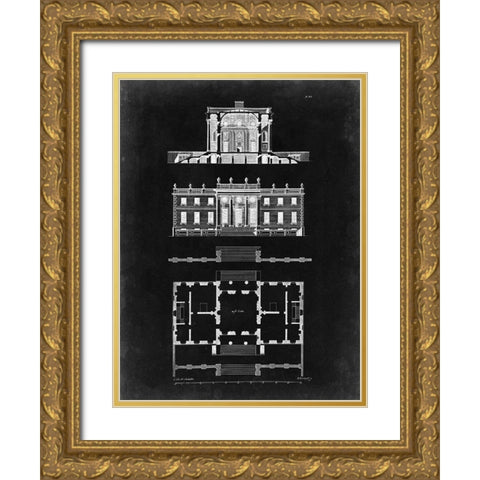 Graphic Building And Plan IV Gold Ornate Wood Framed Art Print with Double Matting by Gibbs, James
