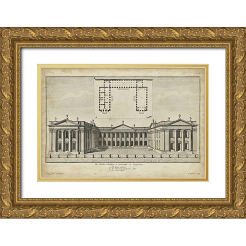 Cambridge in Perspective Gold Ornate Wood Framed Art Print with Double Matting by Gibbs, James
