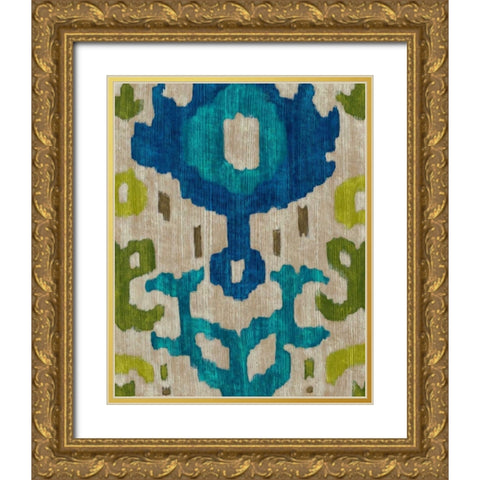 Teal Ikat I Gold Ornate Wood Framed Art Print with Double Matting by Zarris, Chariklia