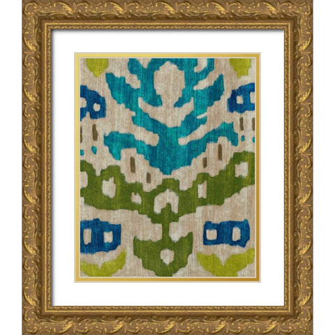 Teal Ikat II Gold Ornate Wood Framed Art Print with Double Matting by Zarris, Chariklia