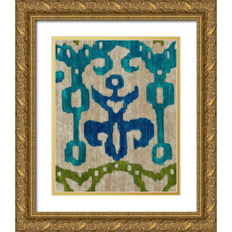 Teal Ikat III Gold Ornate Wood Framed Art Print with Double Matting by Zarris, Chariklia