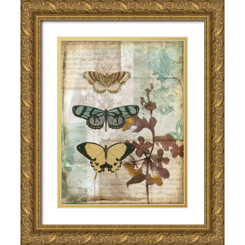 Music Box Butterflies I Gold Ornate Wood Framed Art Print with Double Matting by Goldberger, Jennifer