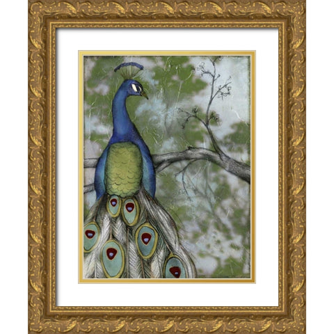 Peacock Reflections II Gold Ornate Wood Framed Art Print with Double Matting by Goldberger, Jennifer