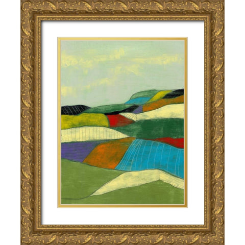 Patchwork Fields II Gold Ornate Wood Framed Art Print with Double Matting by Goldberger, Jennifer