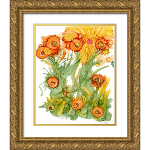 Sunlit Poppies III Gold Ornate Wood Framed Art Print with Double Matting by Baynes, Cheryl