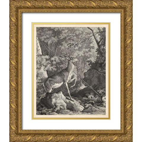 Woodland Deer VII Gold Ornate Wood Framed Art Print with Double Matting by Ridinger