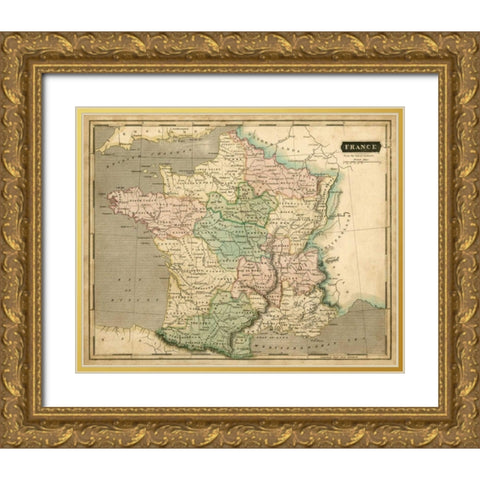 Thomsons Map of France Gold Ornate Wood Framed Art Print with Double Matting by Thomson