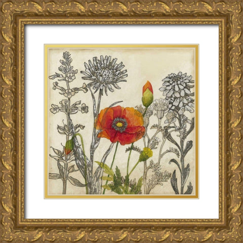 Emerging Poppy Gold Ornate Wood Framed Art Print with Double Matting by Meagher, Megan