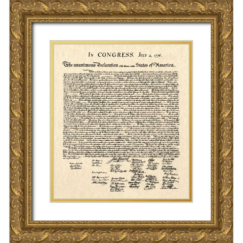 Declaration of Independence Doc. Gold Ornate Wood Framed Art Print with Double Matting by Founding Fathers
