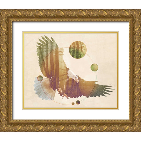 Double Exposure Wildlife Art - Eagle Gold Ornate Wood Framed Art Print with Double Matting by Circle Art Group