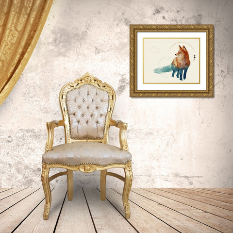 Fox Double Exposure Wildlife Art II Gold Ornate Wood Framed Art Print with Double Matting by Circle Art Group