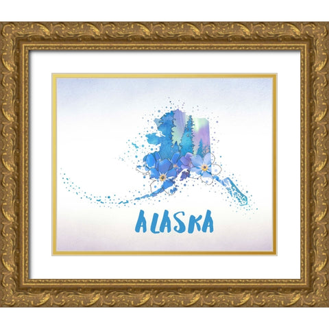 Alaska State Flower (Forget-Me-Not) Gold Ornate Wood Framed Art Print with Double Matting by Inner Circle