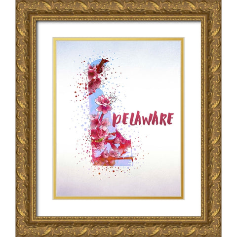 Delaware State Flower (Peach Blossom) Gold Ornate Wood Framed Art Print with Double Matting by Inner Circle