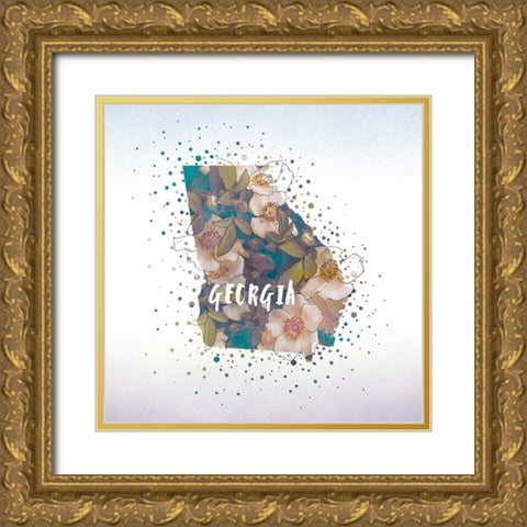 Georgia State Flower (Cherokee Rose) Gold Ornate Wood Framed Art Print with Double Matting by Inner Circle