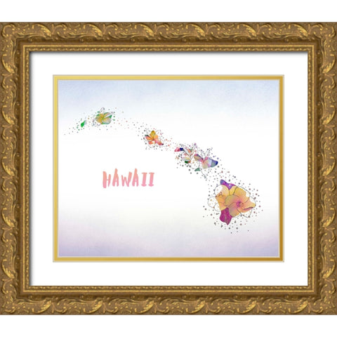 Hawaii State Flower (Hawaiian Hibiscus) Gold Ornate Wood Framed Art Print with Double Matting by Inner Circle