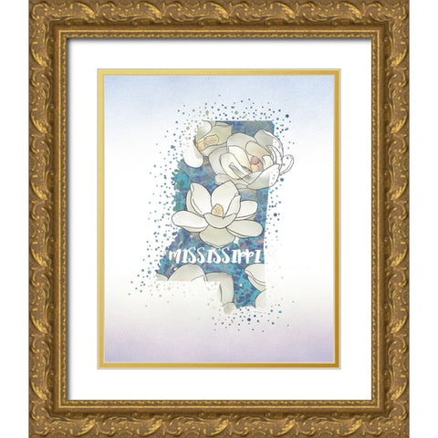 Mississippi State Flower (Magnolia) Gold Ornate Wood Framed Art Print with Double Matting by Inner Circle