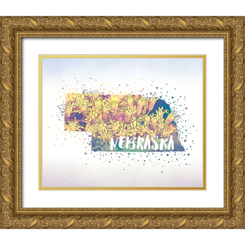 Nebraska State Flower (Goldenrod) Gold Ornate Wood Framed Art Print with Double Matting by Inner Circle