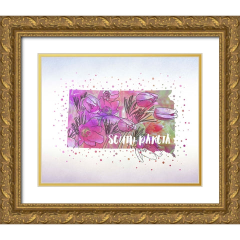 South Dakota State Flower (American Pasque) Gold Ornate Wood Framed Art Print with Double Matting by Inner Circle