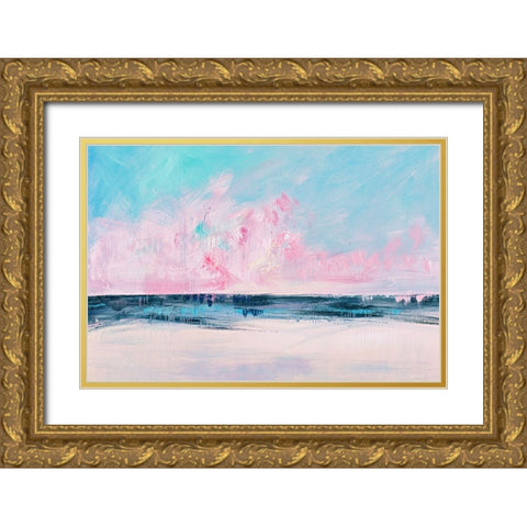 Pink Sunset Over the Shore I Gold Ornate Wood Framed Art Print with Double Matting by Circle Art Group