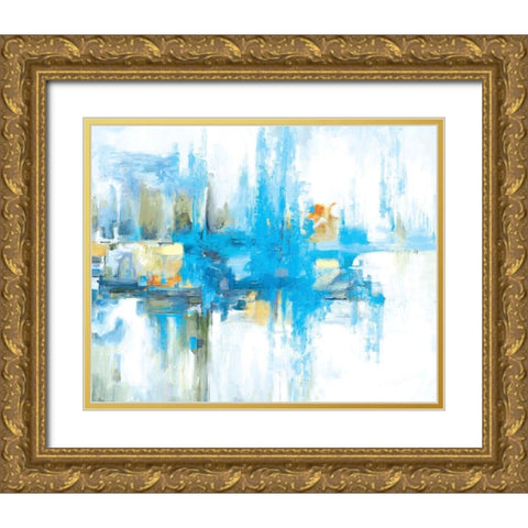 Metro Blue Gold Ornate Wood Framed Art Print with Double Matting by Circle Art Group