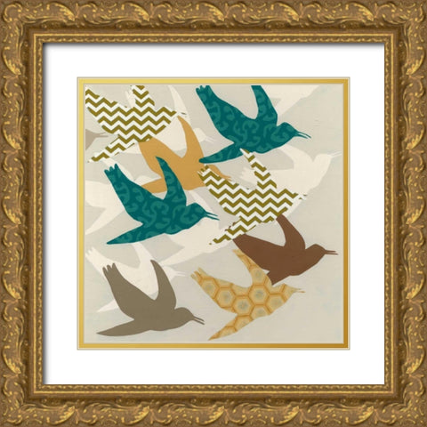Patterned Flock I Gold Ornate Wood Framed Art Print with Double Matting by Vess, June Erica