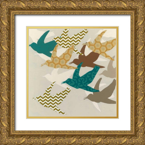 Patterned Flock II Gold Ornate Wood Framed Art Print with Double Matting by Vess, June Erica