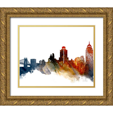 Cincinnati Watercolor Cityscape II Gold Ornate Wood Framed Art Print with Double Matting by Circle Art Group