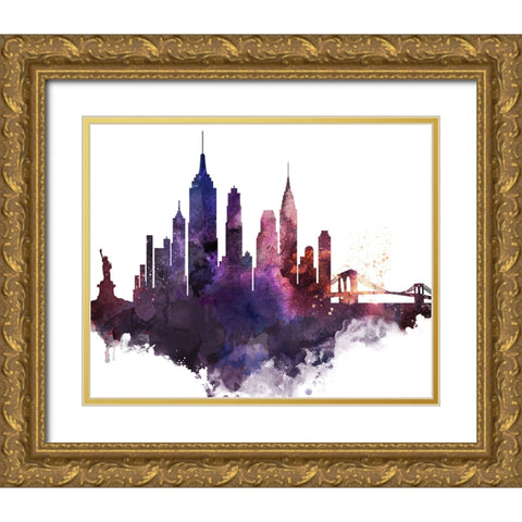 New York City Watercolor Cityscape II Gold Ornate Wood Framed Art Print with Double Matting by Circle Art Group