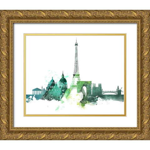 Paris Watercolor Cityscape II Gold Ornate Wood Framed Art Print with Double Matting by Circle Art Group
