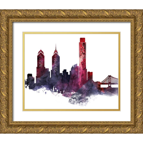 Philadelphia Watercolor Cityscape II Gold Ornate Wood Framed Art Print with Double Matting by Circle Art Group