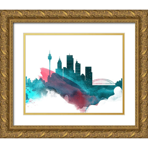 Sydney Watercolor Cityscape II Gold Ornate Wood Framed Art Print with Double Matting by Circle Art Group