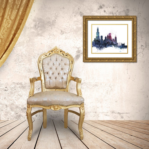 Chicago Watercolor Cityscape II Gold Ornate Wood Framed Art Print with Double Matting by Circle Art Group