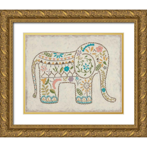 Laurels Elephant I Gold Ornate Wood Framed Art Print with Double Matting by Zarris, Chariklia