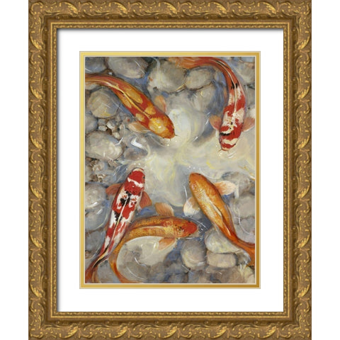 Custom Vibrant Koi I (ASH) Gold Ornate Wood Framed Art Print with Double Matting by OToole, Tim