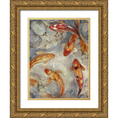 Custom Vibrant Koi II (ASH) Gold Ornate Wood Framed Art Print with Double Matting by OToole, Tim