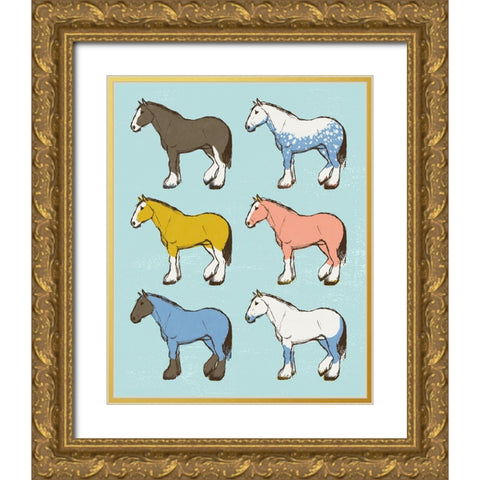 Mid Century Farm - Horses - Neutral Gold Ornate Wood Framed Art Print with Double Matting by Circle Art Group