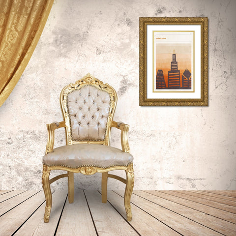Mid Century City - Chicago Gold Ornate Wood Framed Art Print with Double Matting by Circle Art Group