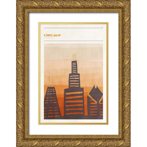 Mid Century City - Chicago Gold Ornate Wood Framed Art Print with Double Matting by Circle Art Group