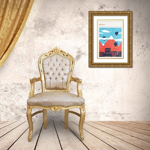 Mid Century City - Denver Gold Ornate Wood Framed Art Print with Double Matting by Circle Art Group